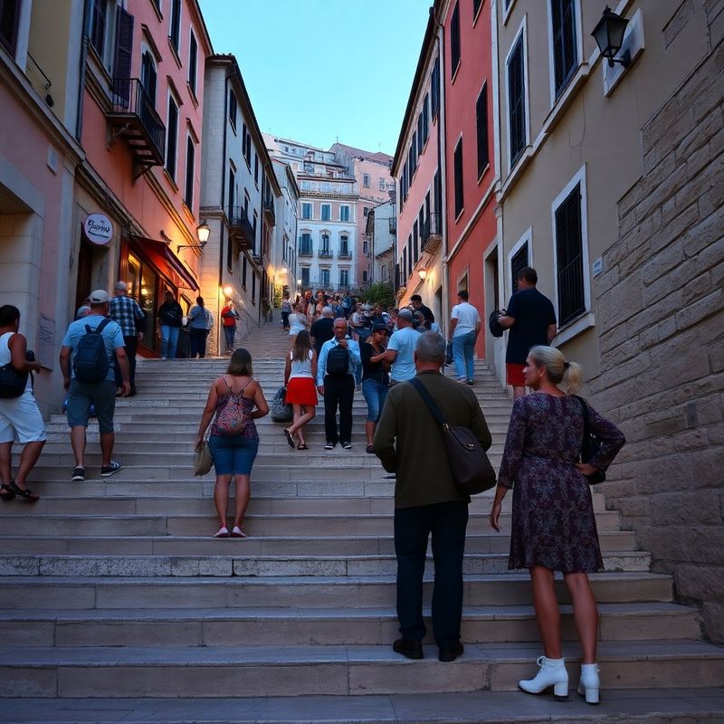 Splitski Varoš u suton, turist i lokalac na kamenim stepenicama
